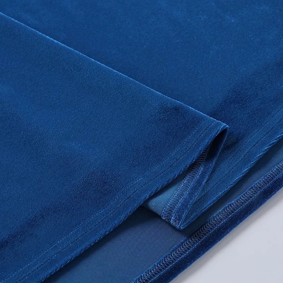 Blue Velvet High Slit Corset Maxi Gown - Picture 11 of 16